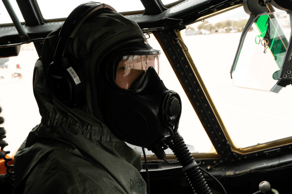 Air Force member trains with a new respirator