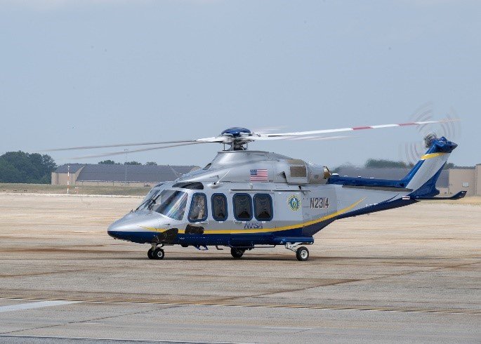 One of NNSA's two new AW139 helicopters taxis on the flight line after arrival at Joint Base Andrews, MD, on June 17, 2024. (U.S. Air Force photo by Senior Airman Matthew-John Braman)