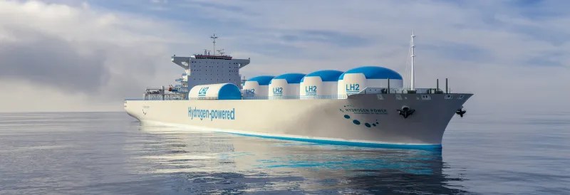 graphic of ship powered by hydrogen fuel