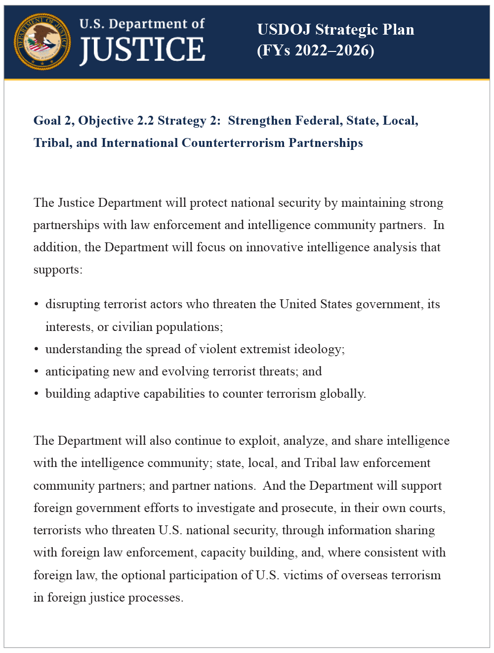 Figure 3. DOJ Strategic Plan (FYs 2022–2026) (Source: U.S. DOJ [21]).