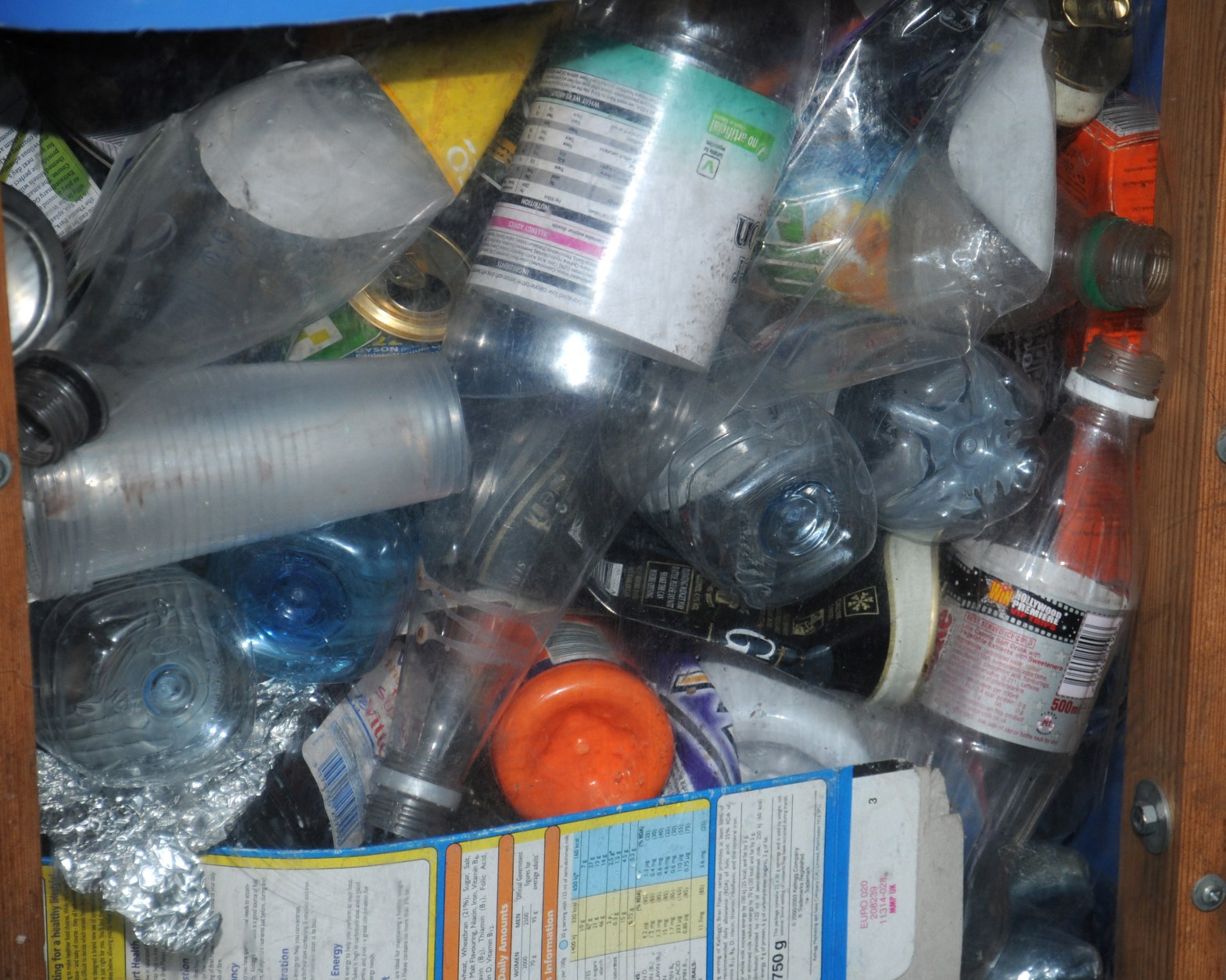 A bin filled with plastic bottles.