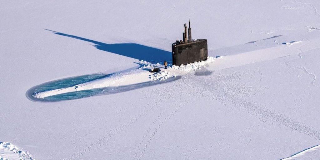 The USS Pasadena breaks through the ice in the Beaufort Sea