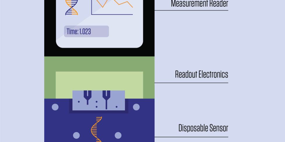 In a new study, researchers demonstrate the capability of DNA biosensor components for a unique modular DNA biosensor. The researchers plan to integrate their design within a device the size and shape of a smartphone for low-cost clinical diagnostics (source: 
 NIST).