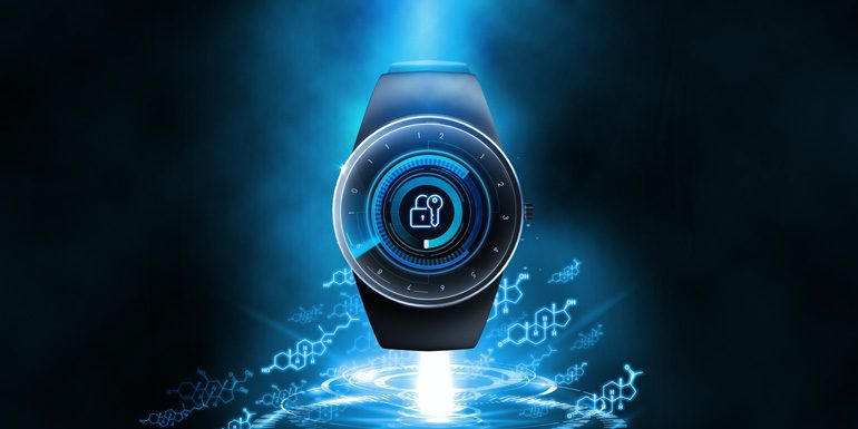 graphic of blue/black biomedical watch