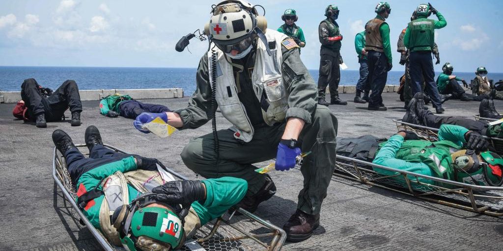 A simulated mass-casualty drill on board the USS Ronald Reagan (CVN-76) (Source:  U.S. Navy, Gabriel Martinez).