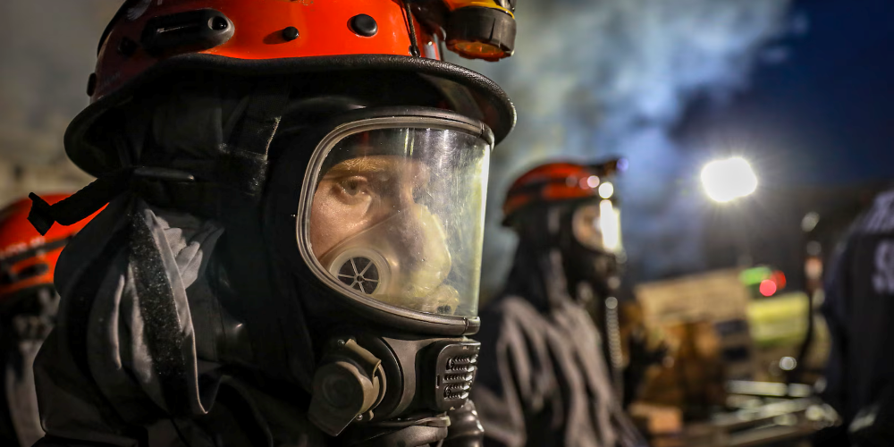 A U.S. Army reserve soldier participates in a CBRN exercise.