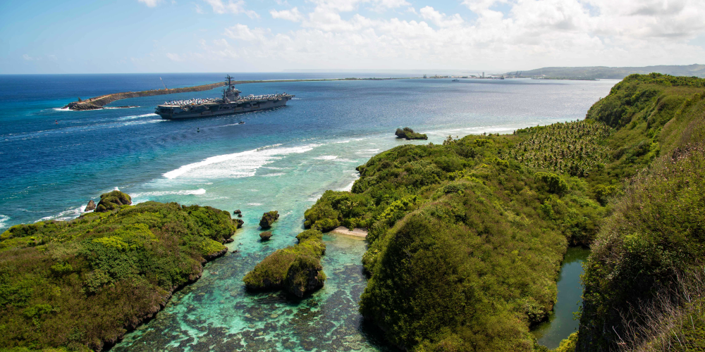 PNG250418-N-ML137-1075F Image of an American maritime vessel navigating near Guam.