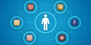 graphic with human in the center and other icons surrounding it